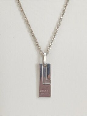 GUCCI Trademark Pendant Necklace Mark Plate Rectangle 925 Sterling Silver 17”